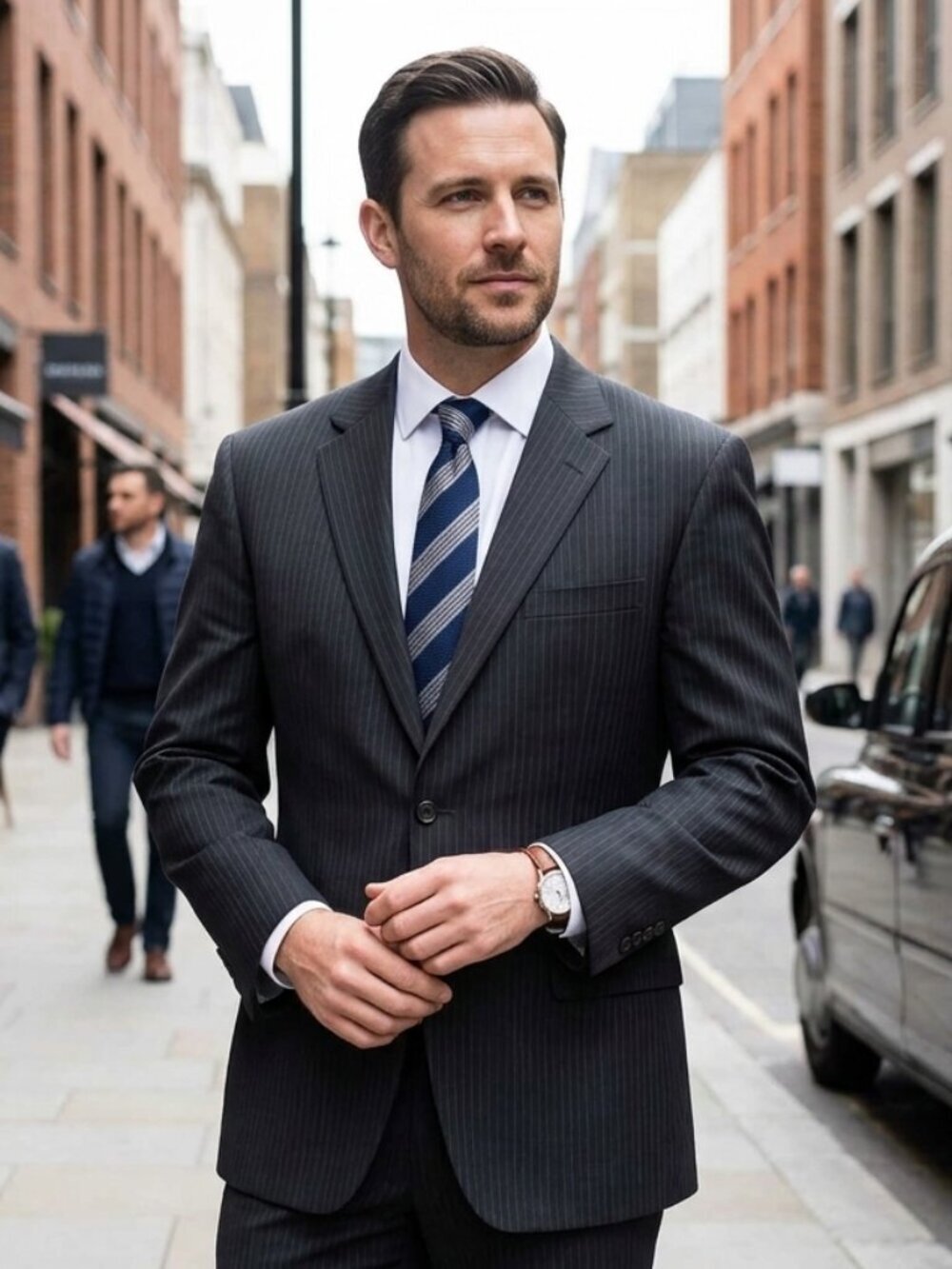 Chaps Black Pinstripe 100% Wool Blazer